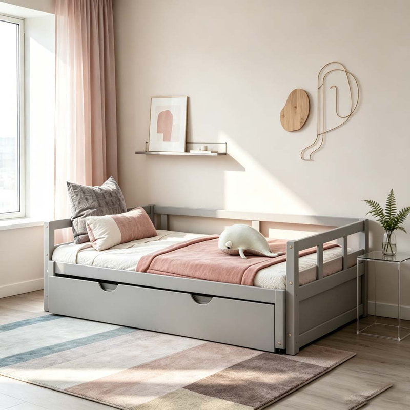 Extending Daybed with Trundle, Wooden Daybed, Gray