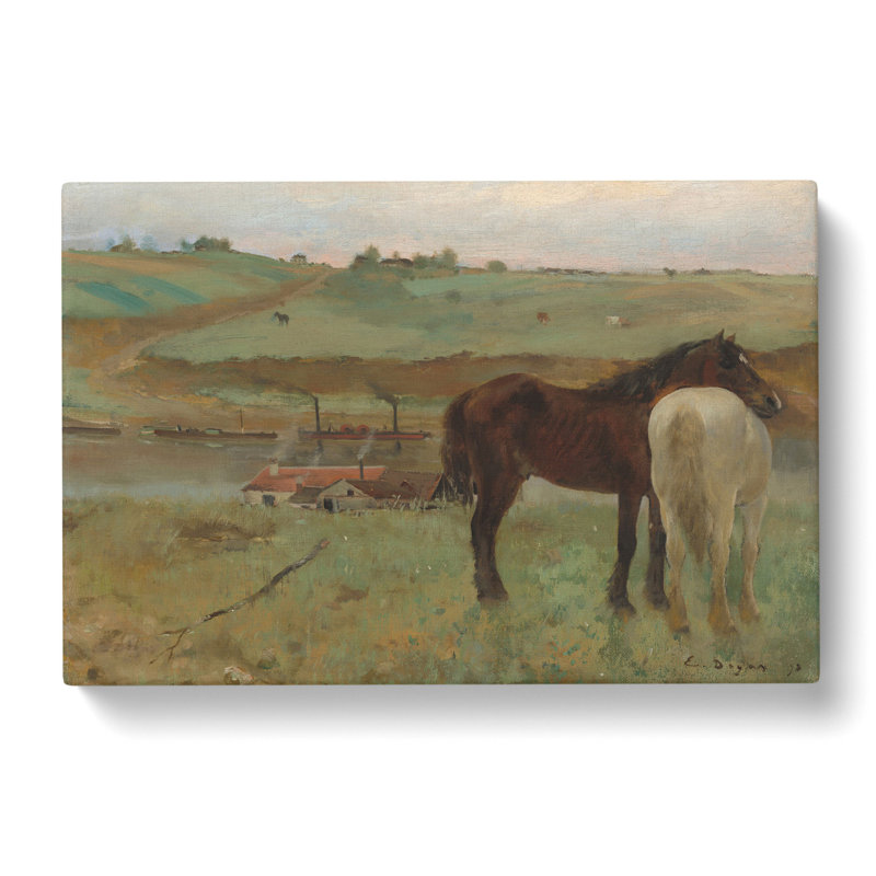 Horses In A Meadow 1995.11.1 by Edgar Degas - Wrapped Canvas Painting, 40cm H x 60cm W x 3cm D