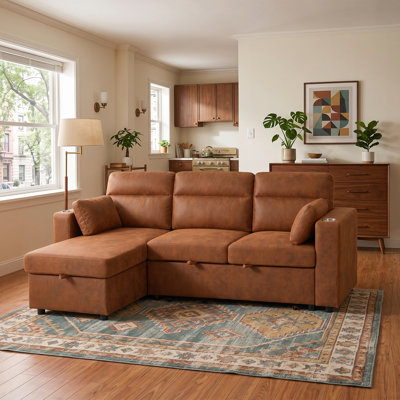 83 Inch Convertible L-Shaped Pull-Out Sectional Sofa Bed with Storage Chaise
