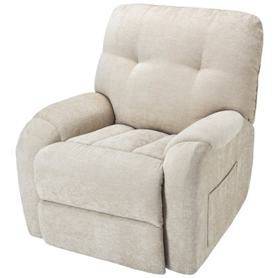 Modern Chenille Swivel Rocking Beige Recliner by Latitude Run
