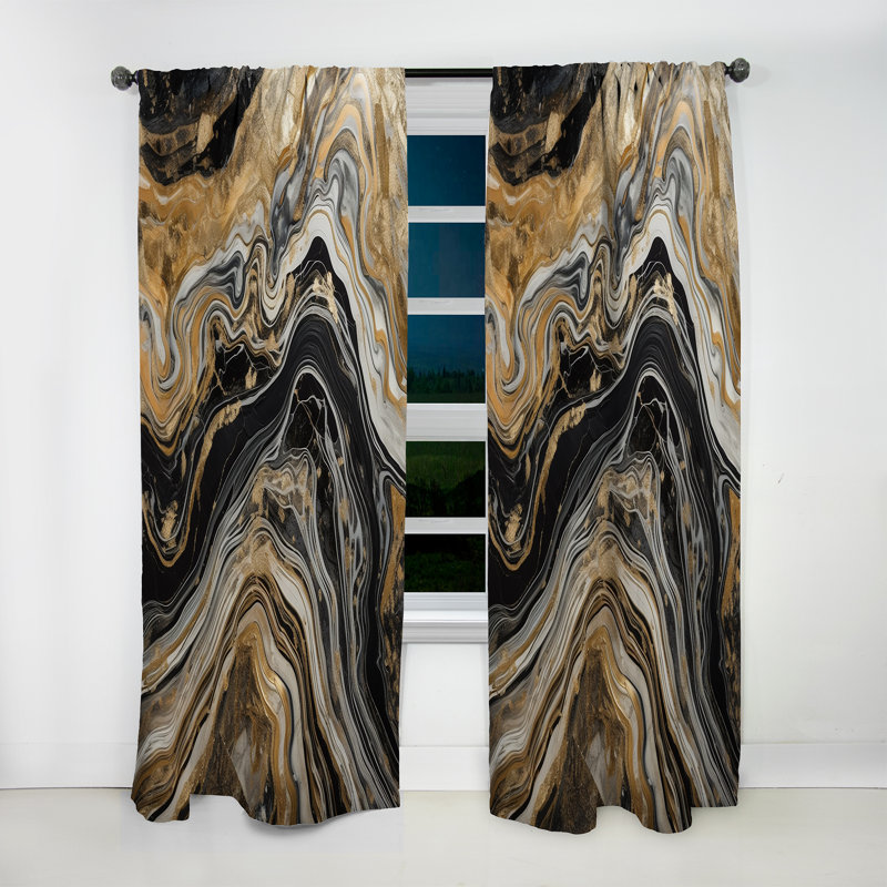 Jazmyne - Exploring The Depths Of Black Gold Geode II - Abstract Marble Velvet Curtain - 1 panel, 52" W x 63" L