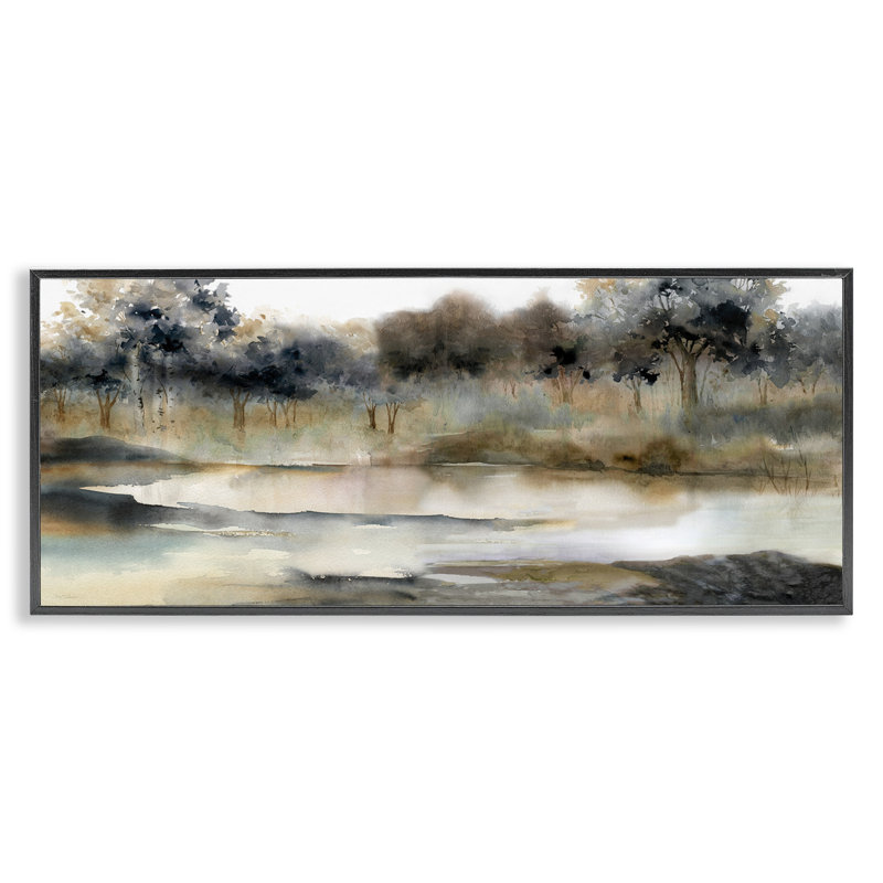 Black Framed Abstract Landscape Canvas Print, 30 x 13