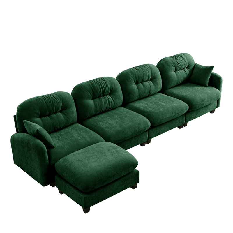 Canapé modulaire Braegger avec tissu chenille et dossier capitonné, Chenille verte