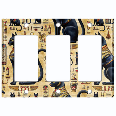 Couvercle de plaque d'interrupteur en métal; Fauteuil à bascule GFI - Hiéroglyphes égyptiens 3 tailles US standard