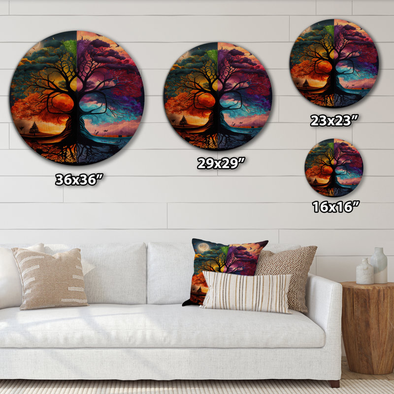 Arbre de vie, jour et nuit II - impression de forêt sur bois, H 29 po x l 29 po x P 1 po