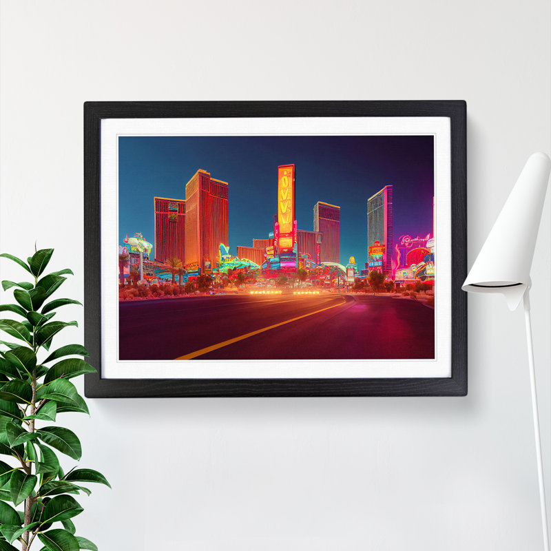 Las Vegas Skyline - Single Picture Frame Print, Black, 46cm H x 64cm W x 2cm D