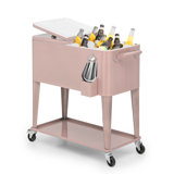 Outdoor 80 Qt Rolling Cooler Cart, with Bottle Opener + Storage Shelf Camping Beverage Ice Chest