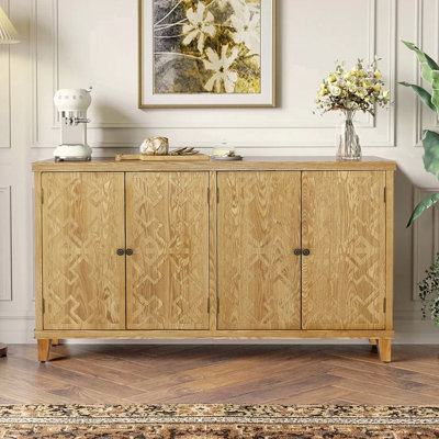 59" Brown Accent Cabinet With 4 Doors, Natural Wood Buffet Cabinet, Media Cabinet, Console Cabinet, Cabinet For Entryway, Living Room, Bedroom, Dining
