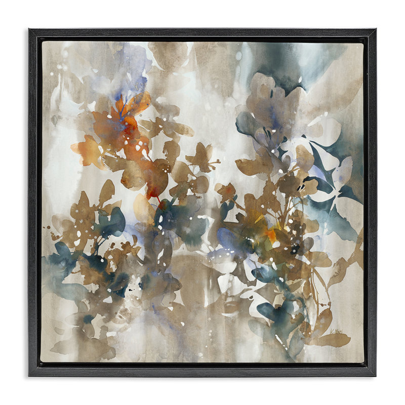 Solemn Neutral Botanicals Floating Frame, design by K. Nari, 25" H x  25" W, Jet Black Floater Frame