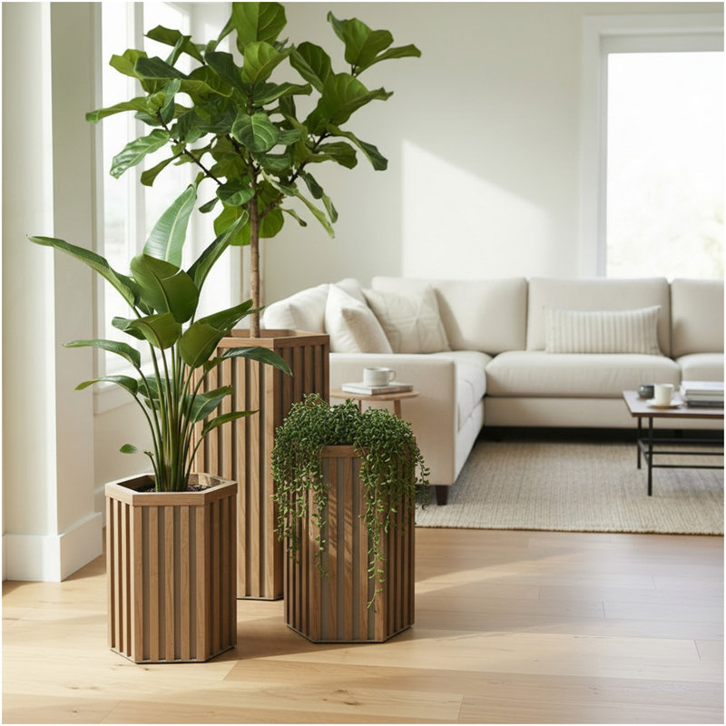 Pot à fleurs Hexagon Colonne SM - Brun moyen, H 16,25 po x l 9,13 po x P 10,5 po, Châtaigne