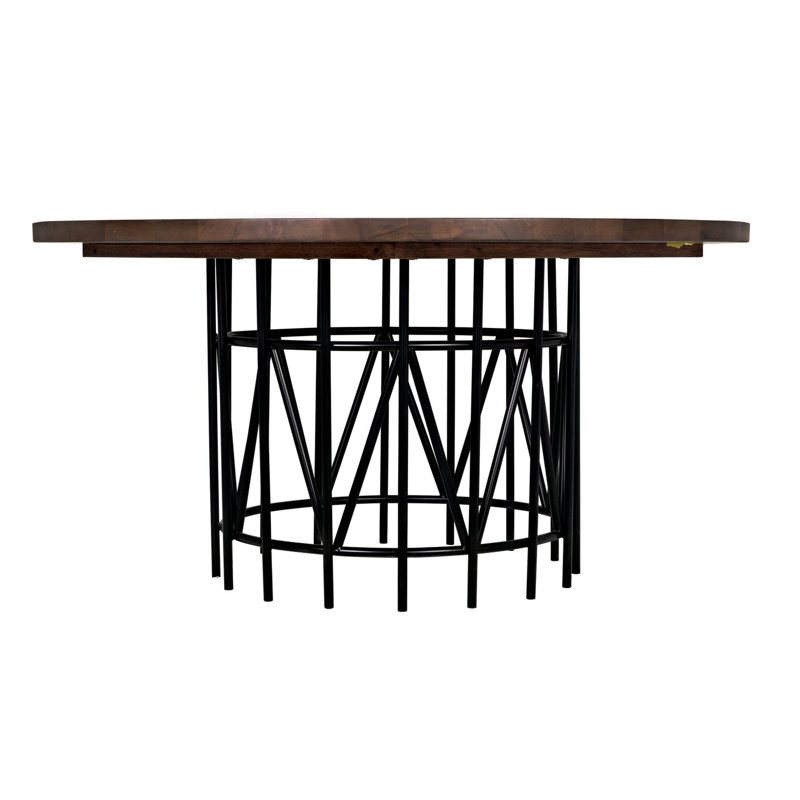 Silberman Round Walnut Wood Top Industrial Dining Table