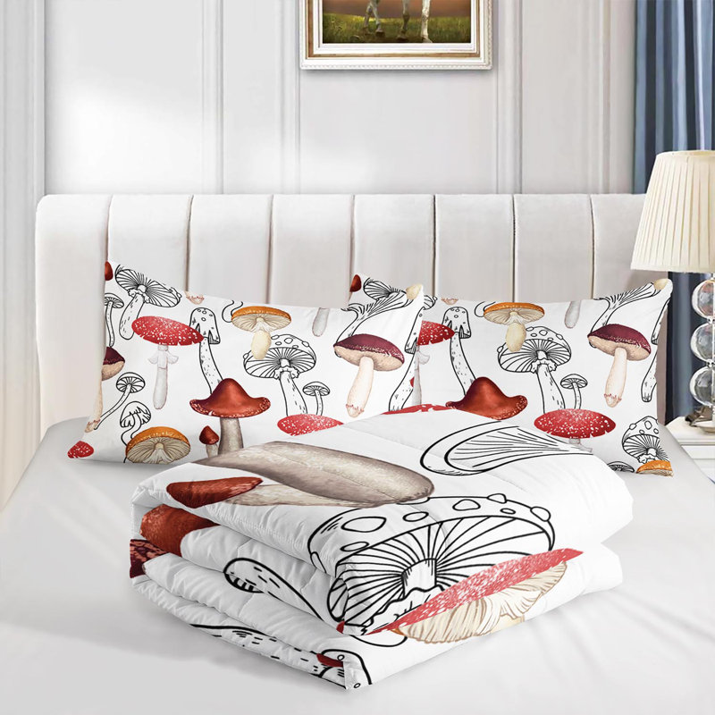 Ensemble d'édredon champignon fantaisiste, ensemble de literie Enchanted Woodland avec 2 taies d'oreiller, literie douce et lavable à la machine, édredon toutes saisons