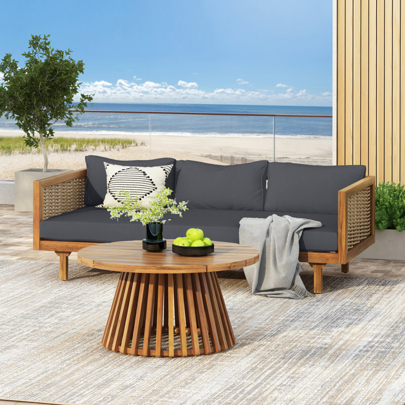 Ensemble de conversation avec coussins Batesville, Gris foncé, Table en teck