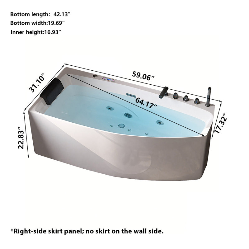 Baignoire de trempage profonde thermostatique 59 "x 31,10" en acrylique