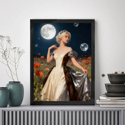Art mural rétro noir, "La princesse dans la nuit", impressions encadrées de style rétro