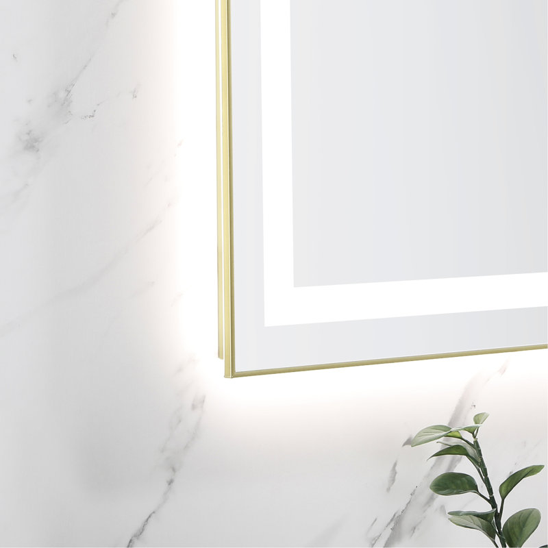 Miroir de salle de bain mural 48 po x 30 po à DEL avec façade et rétroéclairage, 3 températures de couleur, brouillard, cadre en aluminium, options de meuble-lavabo à mémoire de forme, gradation continue, fonction, rétroéclairage