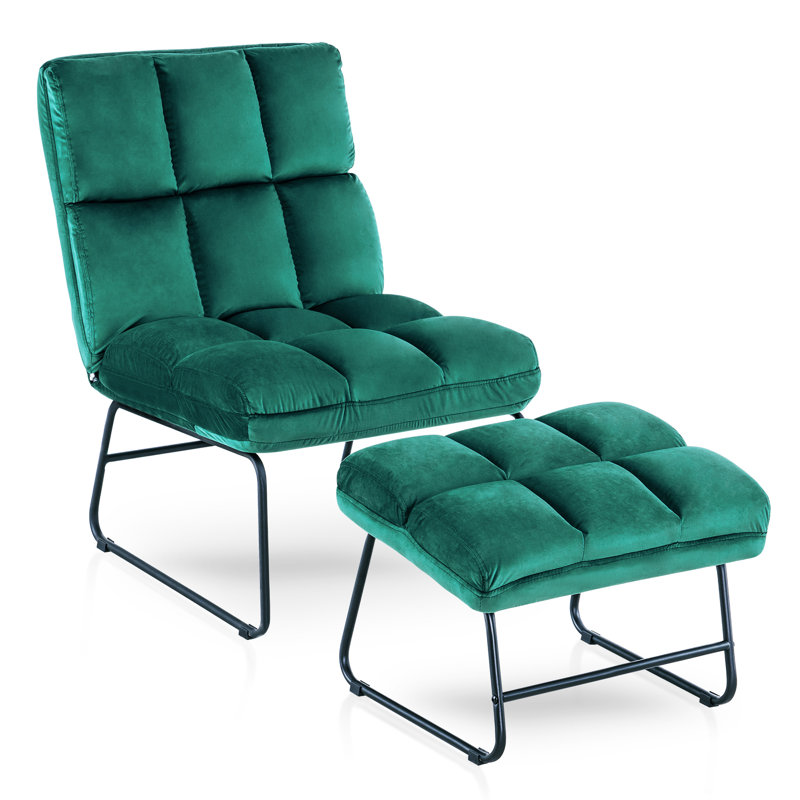 Fauteuil d'appoint avec repose-pieds en métal Endri, Dark Gray Velvet, Black