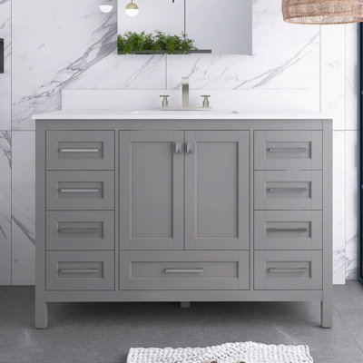 Aishwarya 48.38'' Free Standing Single Bathroom Vanity with Carrara Marble Top -  Wildon HomeÂ®, 2DB500D235364DBC9EC477643375A0D1