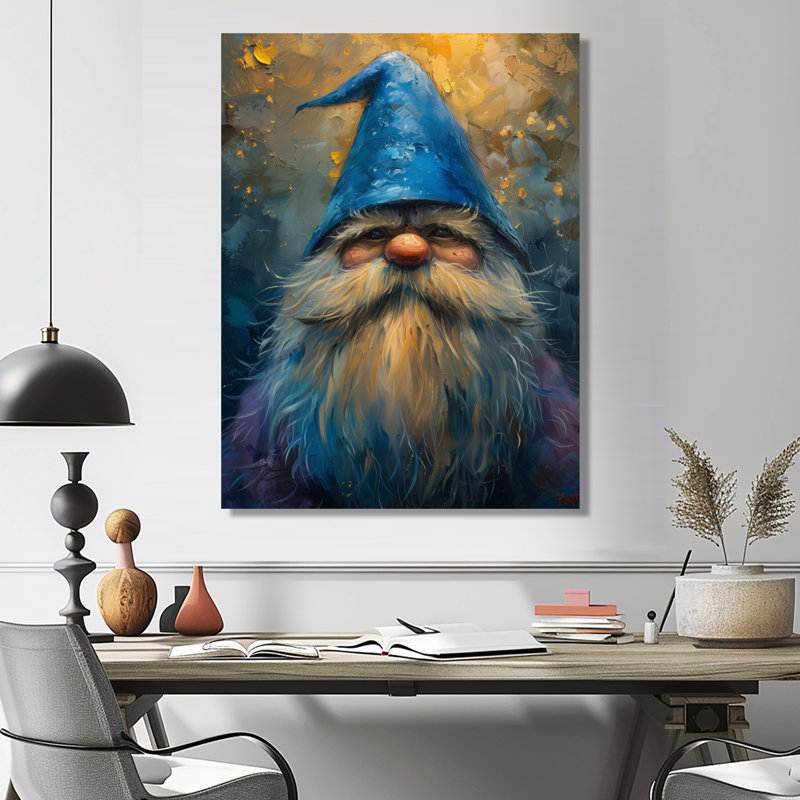 Blue Gnome Glimmering Glimpse - Décoration murale gnome, H 12 po x l 20 po, Toile tendue