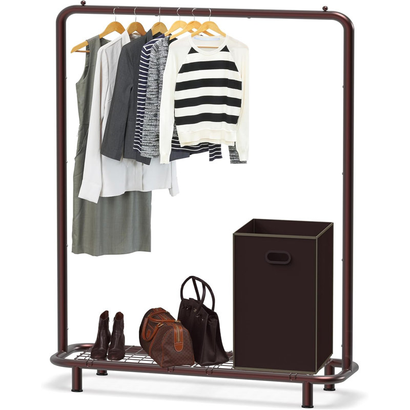 Bronze Industrial Pipe Clothing Rack w/ Shelves