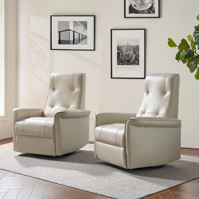 Myiah Faux Leather Swivel Rocker Recliner (Set of 2) , Beige