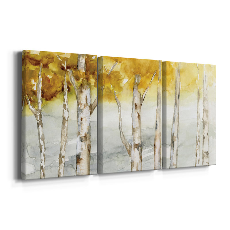 Golden Trees - Toile tendue avec châssis de qualité supérieure - Prêt à être accroché, H 27 po x l 54 po x P 1 po