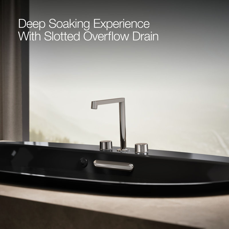 66-In x 36-In Heated Whirlpool Bath with Center Drain, Black