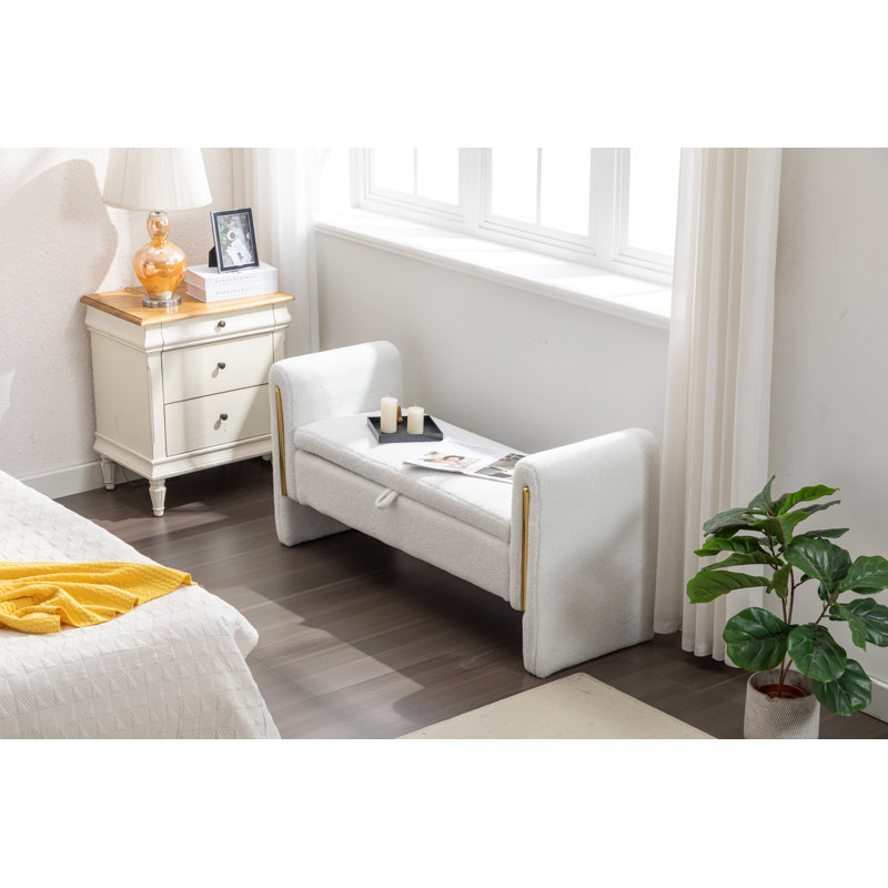 Teddy Fabric Storage Bench Bedroom Bench With Gold Metal Trim Strip