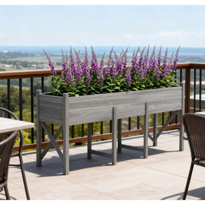 Grande boîte à fleurs surélevée, lit de jardin surélevé en bois avec pieds, doublure de lit et trous de drainage