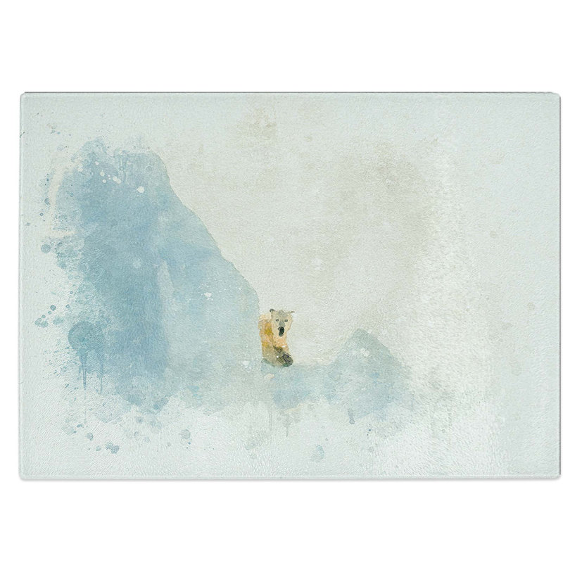 Tempered Glass Curious Polar Bear Chopping Board, 39 cm W x 28.5 cm L
