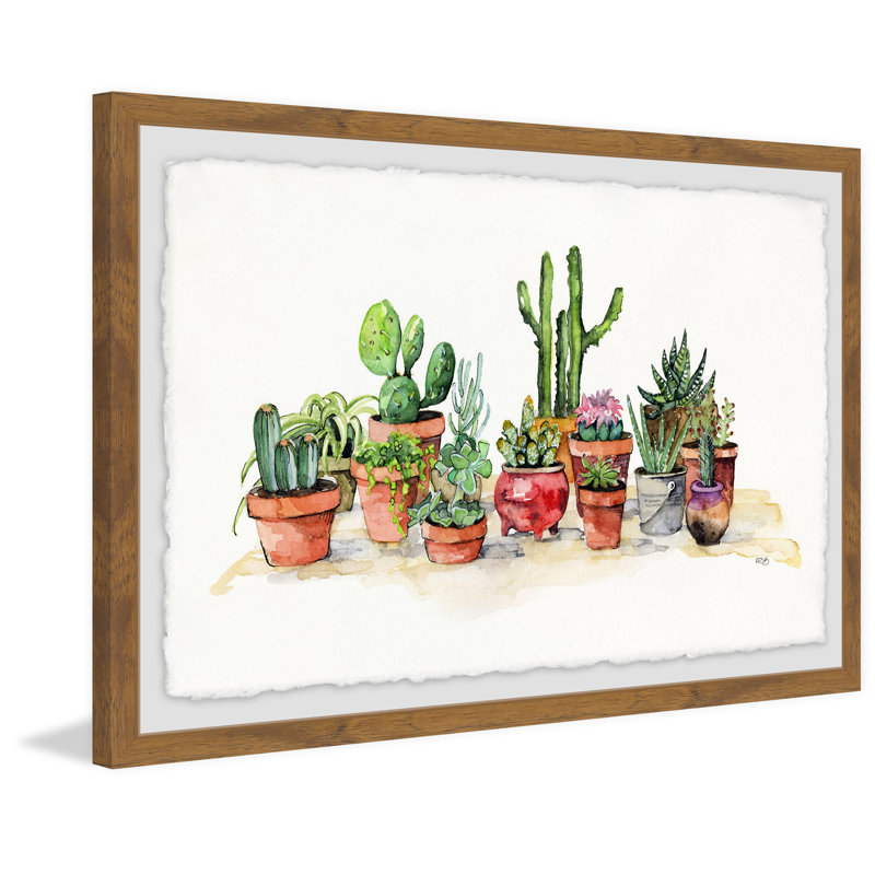 « poted plantes », reproduction de peinture à l’aquarelle encadrée, H 12 po x l 18 po x P 1,5 po