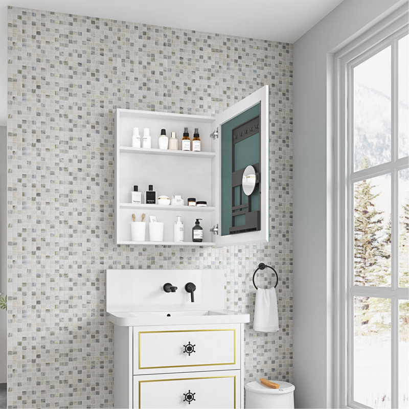 24'' W X 30'' H Surface Frameless Mirror Medicine Cabinet, Beveled Mirror Edges Bathroom Medicine Cabinet, Right Opening Door