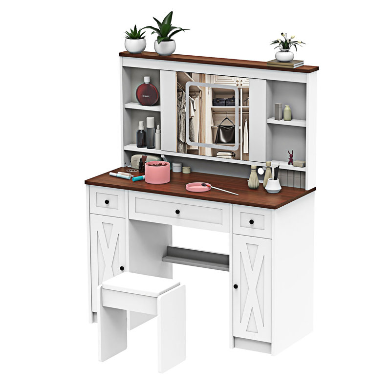 Table de coiffeuse avec miroir lumineux et station de charge