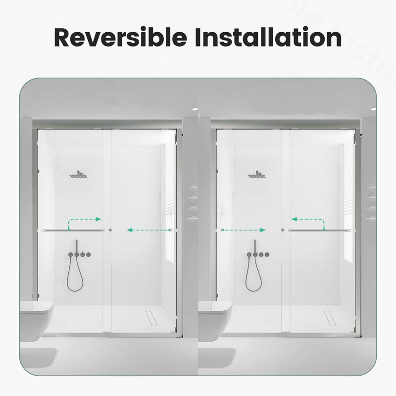 Porte de douche coulissante double semi-sans cadre pour une utilisation facile et peu encombrante, L 48 po x H 72 po