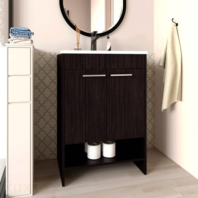 Floor Vanity With Four Drawers And Two Open Shelves, Black
