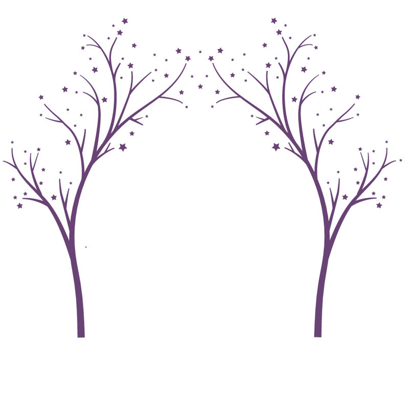 Décalcomanie murale arbres étoiles, H 80 po x l 99 po x P 0,01 po, Violet