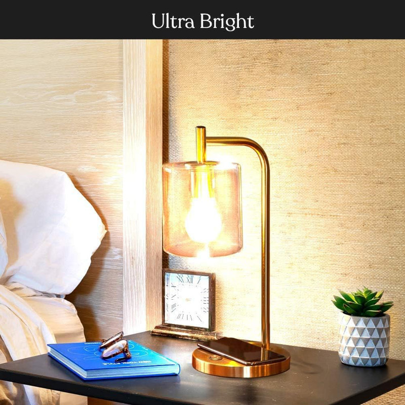 Elizabeth Brass and Glass 16" Desk Lamp with USB and Wireless Charging