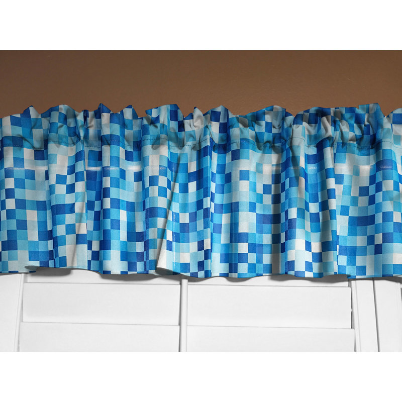 Poplin Square Pixelated Polyester Window Valance 58" Wide, Blue, 58" W x 14" L