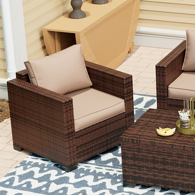 Azoriah Silloth 27.5'' Wicker Outdoor Patio Chair (Set of 2), Beige, Brown