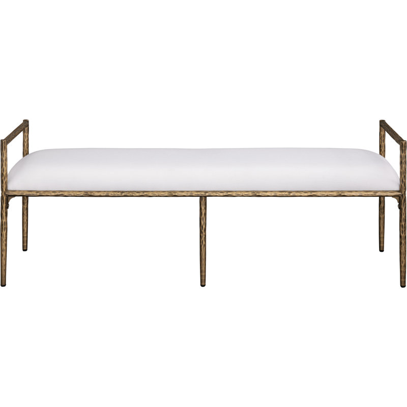 Banc rembourré en tissu texturé Axis, Laiton brossé, Tissu crème texturé en lin