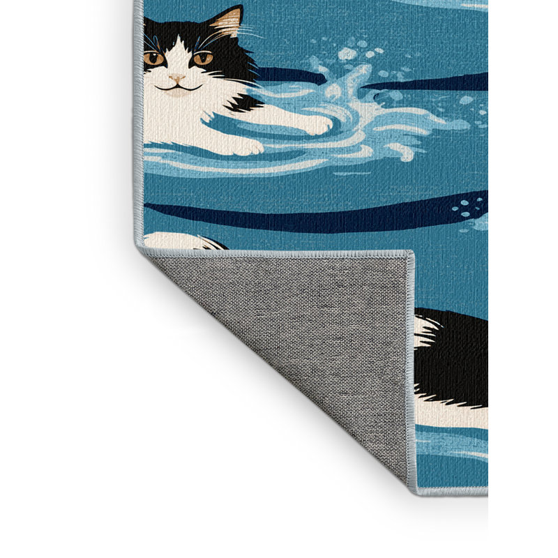 Washable Turkish Van Cats Area Rug, Round 7'
