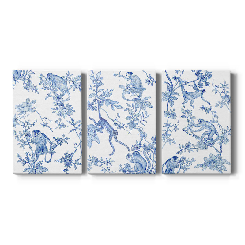 Monkey Land II - Toile tendue avec châssis sur mesure - 3 pièces, H 27 po x l 54 po