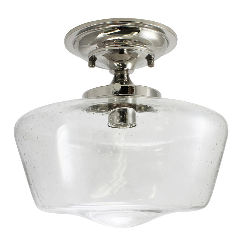 Plafonnier semi-encastré 1 lumière 12 po Ricarda, Nickel poli, Verre puceux transparent