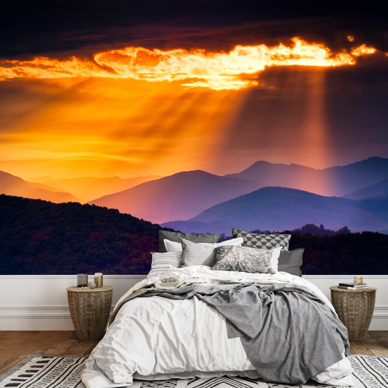 Grand papier peint auto-adhésif Colorful Autumn Sunrise Over The Smoky Mountains, L 66 po x l 96 po