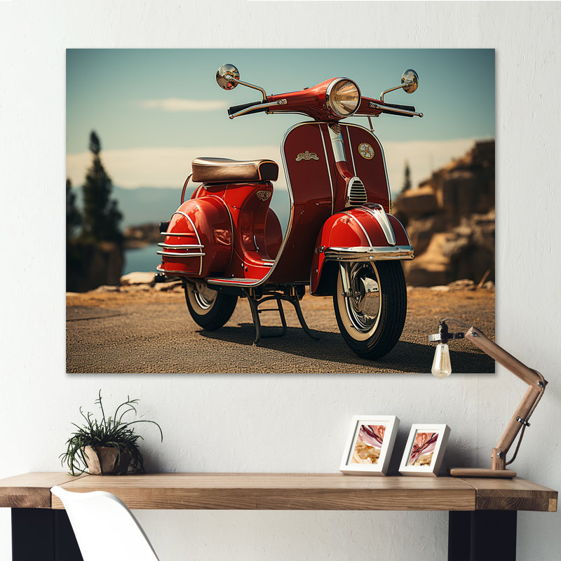 Retro Scooter Adventure sur impression sur toile, Toile tendue, 12" H x 20" W