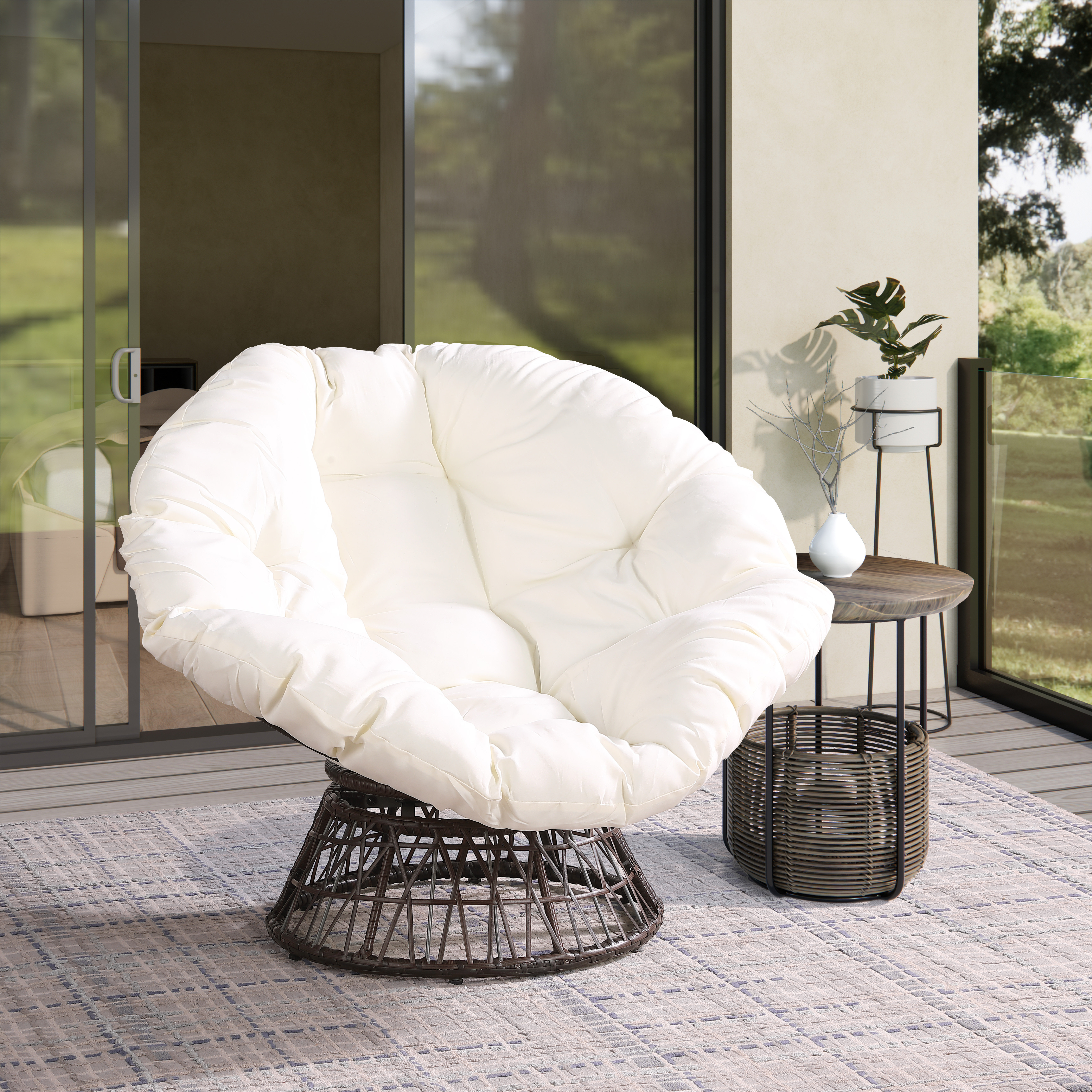 Red Barrel Studio 1 - Piece Papasan Seat Cushion Lark Manor Fabric: Ivory, Size: 48 W x 48 D x 4 H