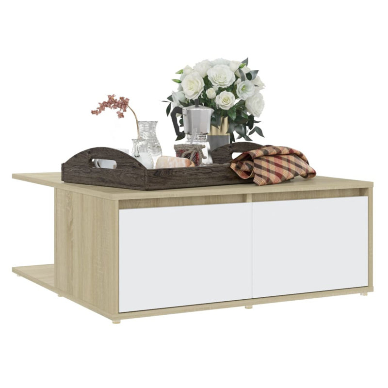 Allesandro Solid Coffee Table with Storage, Sonoma Oak/White