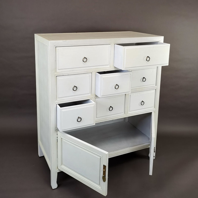 Commode 8 tiroirs Brinda, Blanc délavé