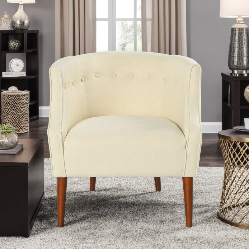 Fauteuil club rembourré en tissu avec pieds en bois de bouleau, fauteuil d'appoint avec dossier capitonné, Beige