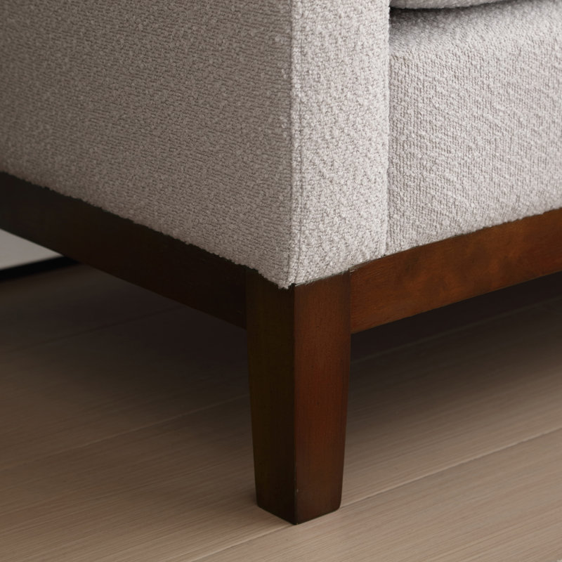 Timsbury Boucle Upholstered Bench, Light Gray/Walnut